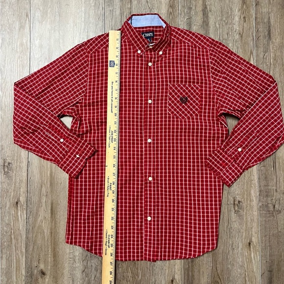 Chaps Boys Button Down Shirt Plaid Red White Christmas Holiday Dress‎ Size L 14 - Picture 3 of 8